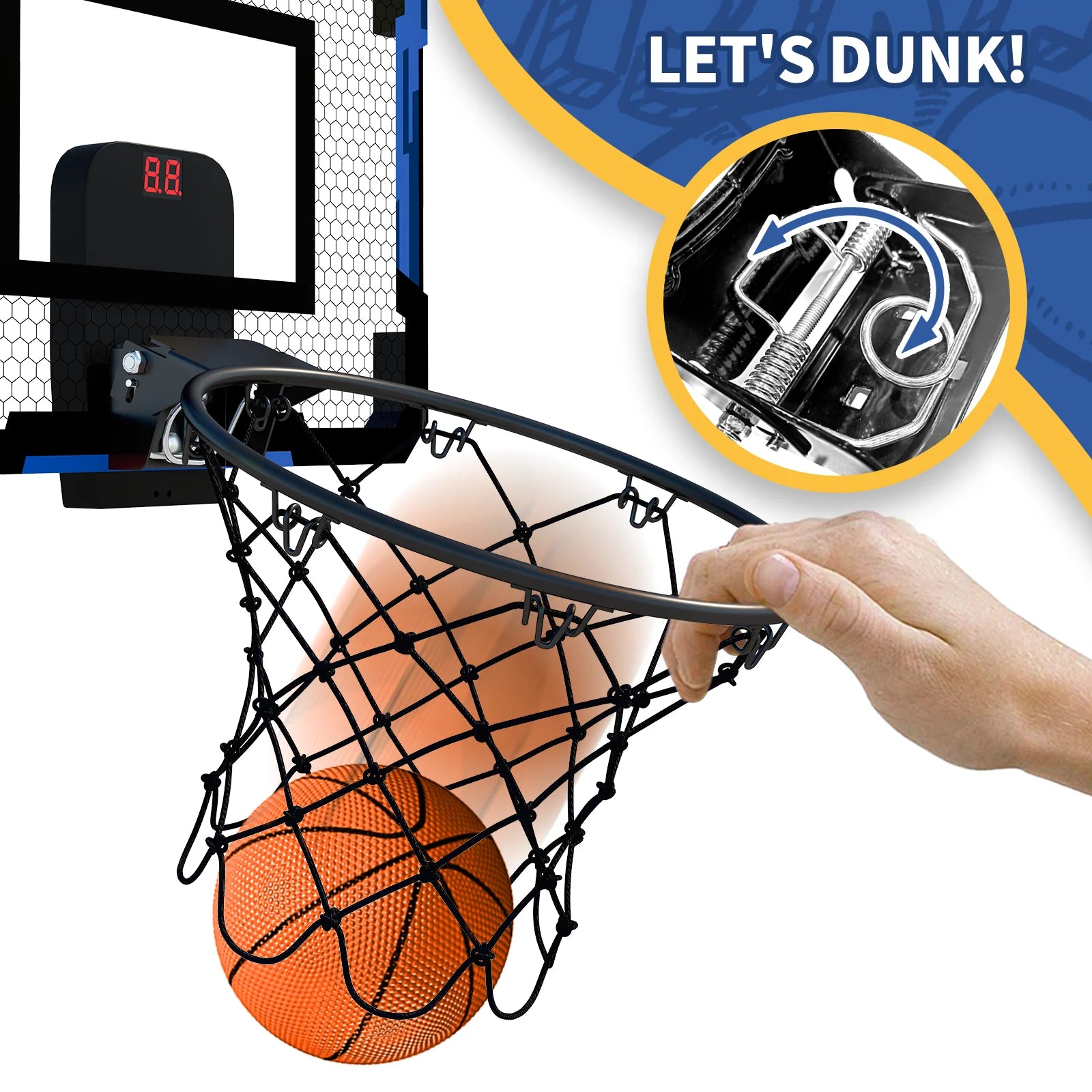 Mini Basketball Hoop with Electronic Scorer, Mini Hoop with 3 Balls/Inflator/Breakaway Rim, Basketball Toy Gifts for Kids and Adults, Suit for Indoor/Outdoor/Pool/Door, Blue