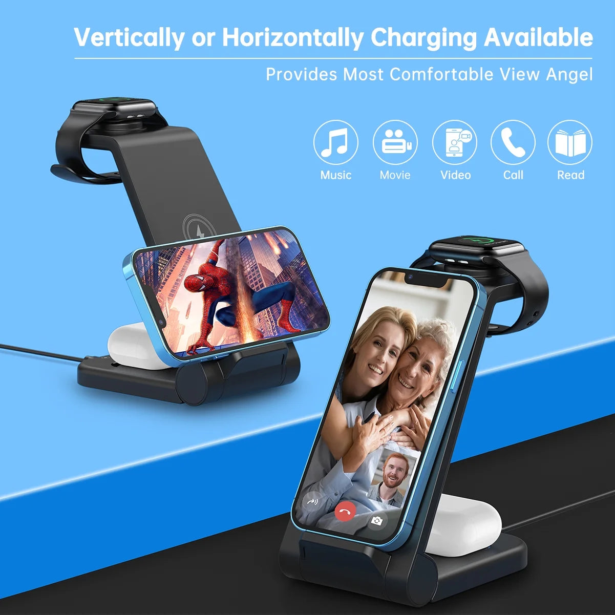 Wireless Charger for Iphone-23W 3 in 1 Fast Charging Station Compatible for Iphone 17/16E/15/14/13/12/11 Pro Max, Airpods 4/3/2/Pro, Iwatch Series 2-11, Samsung Charger Stand