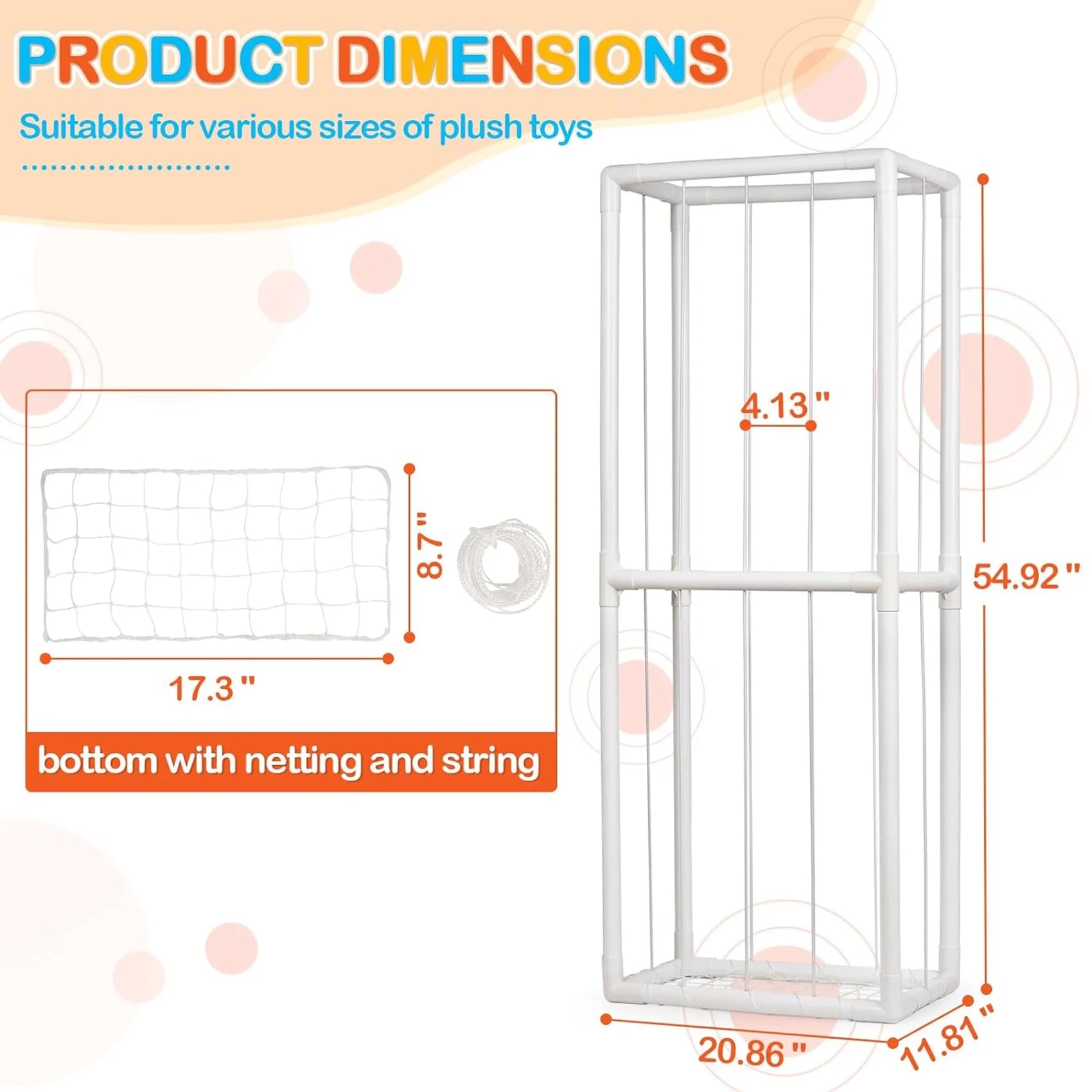 Stuffed Animal Storage Holder, Toy Organizer, PVC Plush Storage Organizer Shelf for Kids Play Room, White