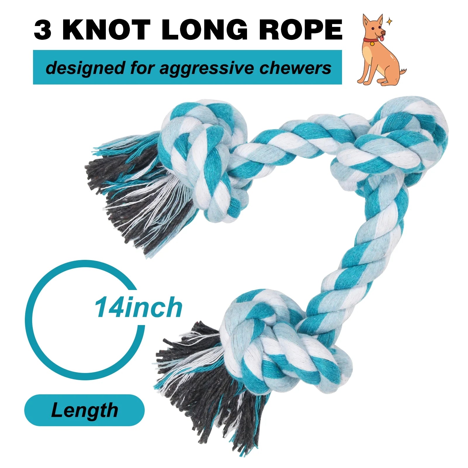 Vivifying 14 Inch Dog Rope Toys, Gift for Pets Dog Chew Toys Durable Braided Cotton Pet Chew Rope Toys 3 Knot Tough Rope Chew Toys for Small Dog Cat Puppy Teeth Cleaning Pink